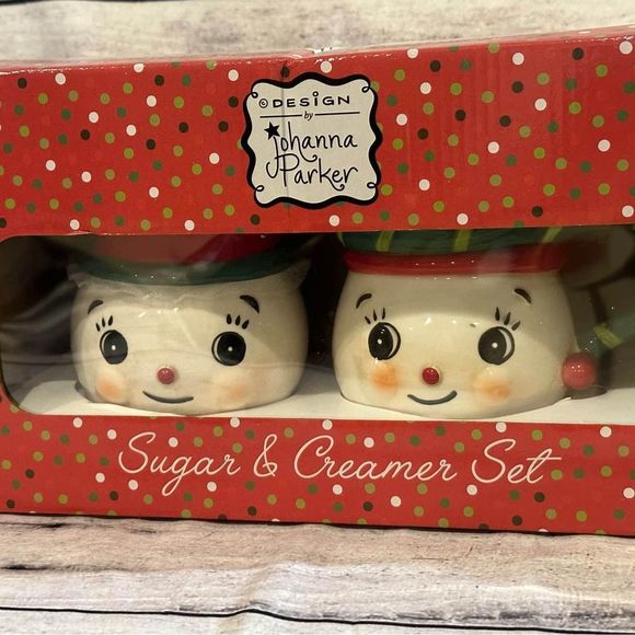 NIB Johanna Parker Christmas Snowman Sugar & Creamer Set - Picture 1 of 7